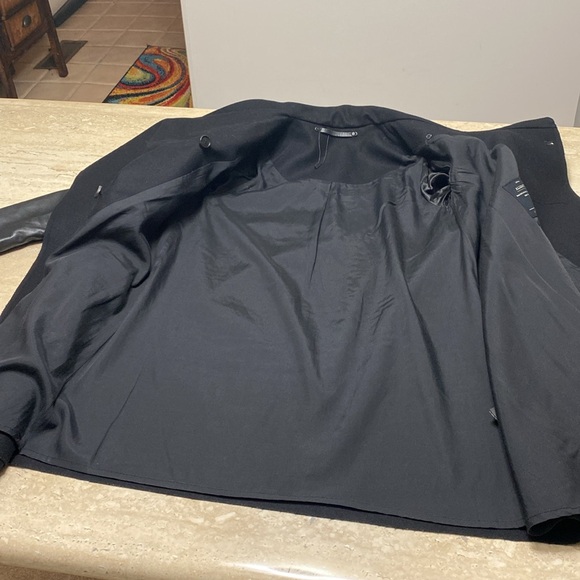 ALL SAINTS Asymmetrical Wool Coat, leather sleeves, Great Condition, see photos - Picture 13 of 15